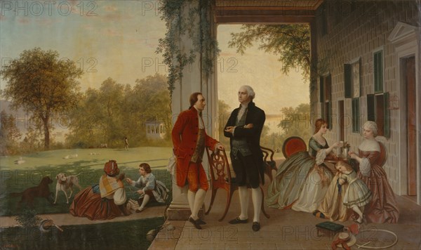 Washington and Lafayette at Mount Vernon, 1784 (The Home of Washington after the War), 1859. Creator: Thomas Pritchard Rossiter.