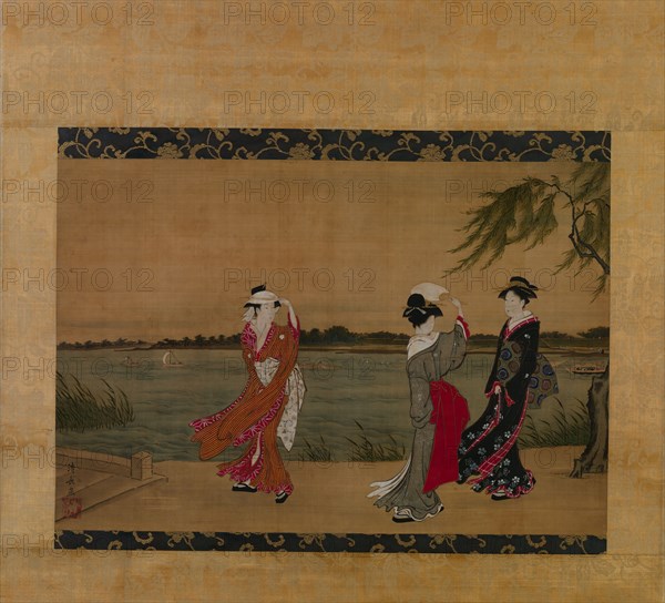 Three Girls on a Riverbank, early 19th century. Creator: Torii Kiyonaga.