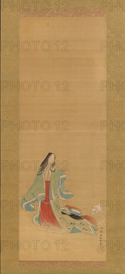 The Third Princess with her Cat, from the "New Herbs I" (Wakana I)..., 18th century. Creator: Tsukioka Masanobu.