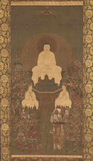 Shakyamuni Triad with the Sixteen Protectors of the Great Wisdom Sutra, late 14th century. Creator: Unknown.