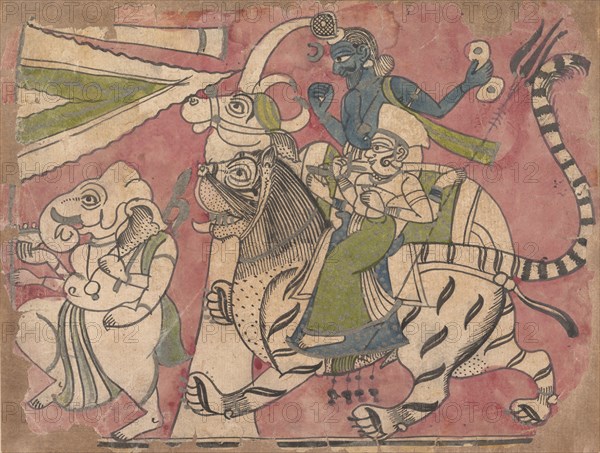 Ganesha Leads Shiva and Durga in Procession, 18th century. Creator: Unknown.