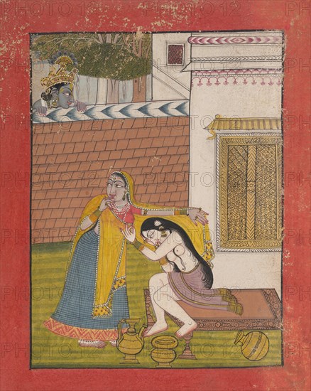 Krishna Spying on Radha, ca. 1780-90. Creator: Unknown.