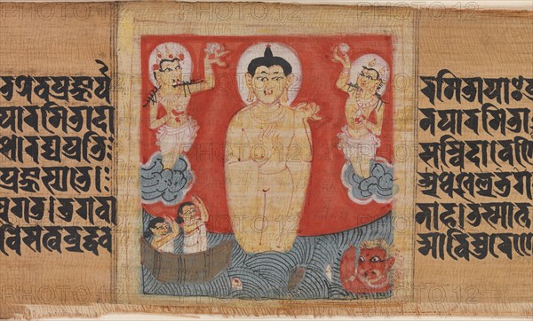 Buddha Giving Safety (Abhayananda) to Mariners, Leaf from..., ca. 1090. Creator: Unknown.