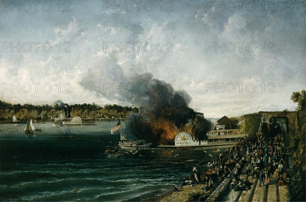 Burning of the Sidewheeler Henry Clay, ca. 1854-60. Creator: Unknown.