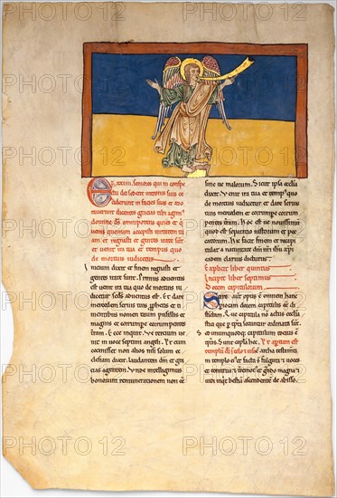 Leaf from a Beatus Manuscript: the Seventh Angel Proclaims the Reign of the Lord, ca. 1180. Creator: Unknown.