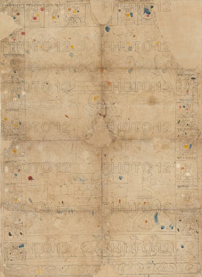 Diagram for a Pichawai Depicting the Sharad Purnima (the Autumn Full Moon), mid-19th century. Creator: Unknown.