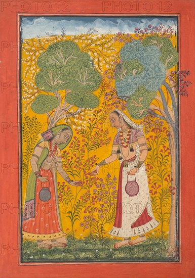 Vasanti Ragini, Page from a Ragamala Series (Garland of Musical Modes) , ca. 1710. Creator: Unknown.