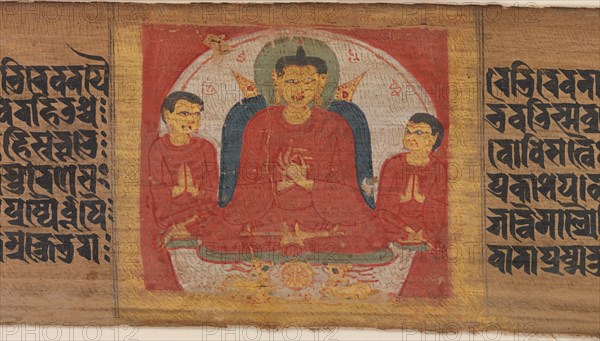 Buddha with His Hands Raised in Dharmacakra Mudra..., ca. 1090. Creator: Unknown.