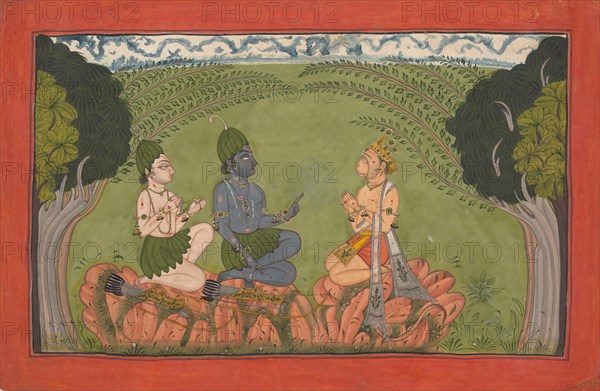 Hanuman before Rama and Lakshmana... the dispersed 'Mankot' Ramayana series, ca. 1710-25. Creator: Unknown.