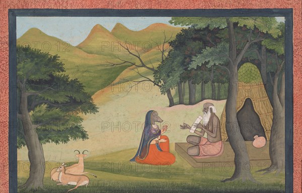Queen Choladevi Before the Hermit-Sage Angiras... from a Dispersed Vrataraja..., ca. 1790. Creator: Unknown.