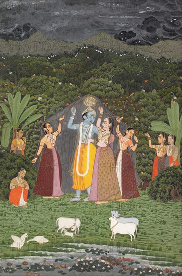 Krishna and the Gopis Take Shelter from the Rain, 1760. Creator: Unknown.