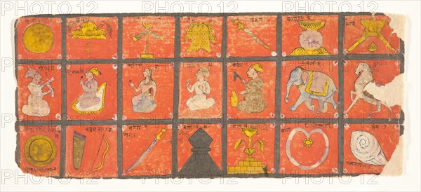 Symbols of the Chakravartin... a Digambara Manuscript, Possibly the Shalibhadra, late 17th cent. Creator: Unknown.