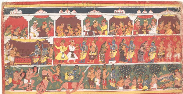 Encounters in Mathura: Page from a Dispersed Bhagavata Purana..., ca. 1700. Creator: Unknown.