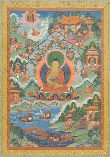 Thanka with Buddha, 19th century. Creator: Unknown.