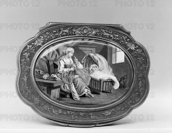 Snuffbox with domestic scene, third quarter 18th century. Creator: Unknown.