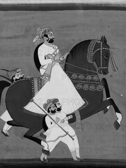 Raja on Horseback Accompanied by His Favorite Attendants, late 19th-early 20th century. Creator: Unknown.