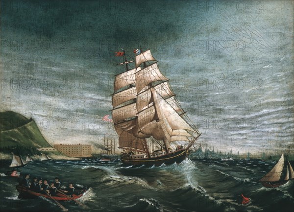 Ship in New York Harbor, ca. 1890. Creator: Unknown.