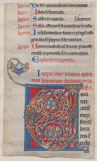 Manuscript Illumination with Initial V, from a Bible, ca. 1175-95. Creator: Unknown.