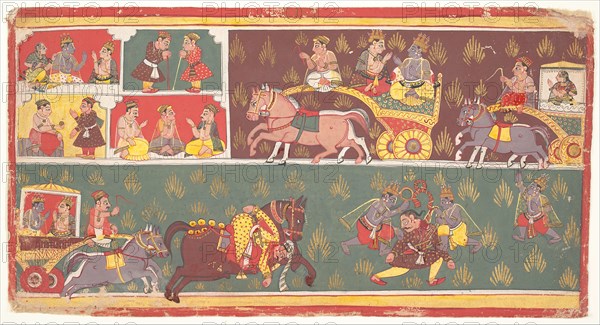 Episodes from Krishna's Life: Folio from a Bhagavata Purana (Ancient Stories of Lord Vishnu), c1700. Creator: Unknown.