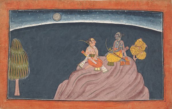 Rama and Lakshmana on Mount Pavarasana: Folio from the Shangri Ramayana series..., c1690-1710. Creator: Unknown.