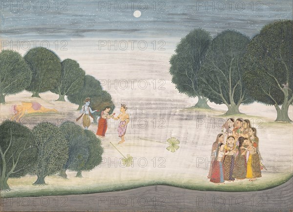 The Death of the Giant Shankachura: Page from a Dispersed Bhagavata Purana...1680-90. Creator: Unknown.