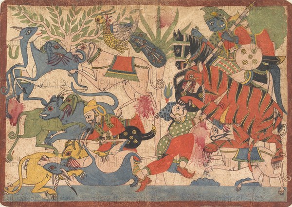 Royal Hunt, folio from a Mahabharata, 1800-1850. Creator: Unknown.