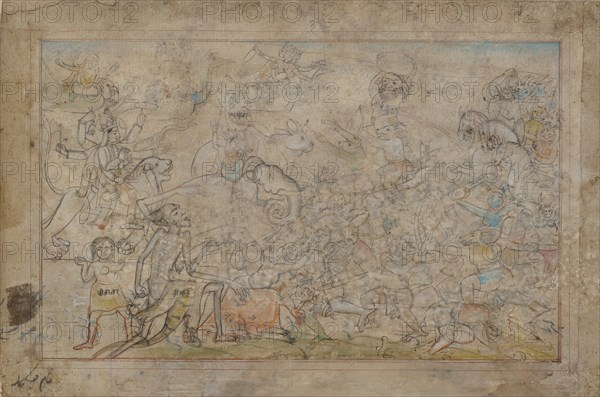 Battle Scene from a Devi Mahatmya, late 18th century. Creator: Unknown.