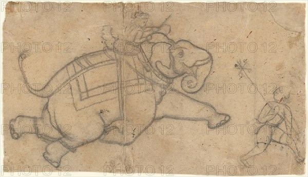 Running Elephant (recto); Practice Sheet of Elephant Sketches (verso), mid-18th century. Creator: Unknown.