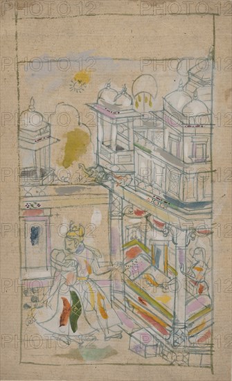 Lovers Returning to a Palace, late 18th century. Creator: Unknown.