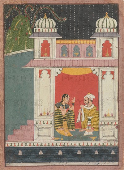 A Heroine and Her Lover in a Pavilion: Page from a Dispersed Nayikabheda , ca. 1660-80. Creator: Unknown.