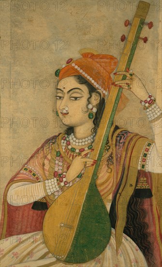 A Lady Playing the Tanpura, ca. 1735. Creator: Unknown.
