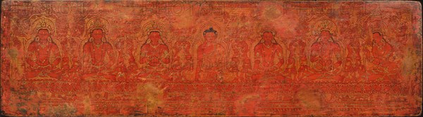 The Buddha Shakyamuni, Five Past Buddhas, and Maitreya, ca. 15th century. Creator: Unknown.