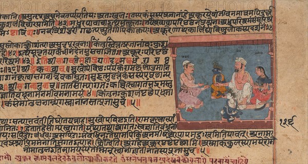 Akrura Informs Nanda and Yashoda: Page From a Dispersed Bhagavata Purana..., ca. 1630-50. Creator: Unknown.