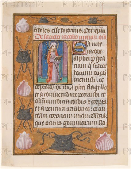 Manuscript Leaf with Saint James the Greater, from a Book of Hours, ca. 1500. Creator: Unknown.