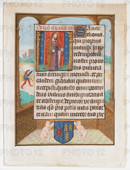 Manuscript Leaf with Saint Thomas, from a Book of Hours, ca. 1500. Creator: Unknown.