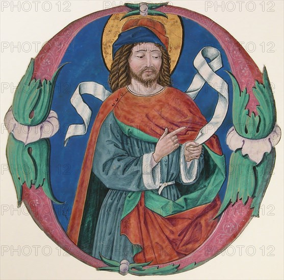 Manuscript Illumination with the Figure of a Saint in an Initial O, ca. 1480. Creator: Unknown.