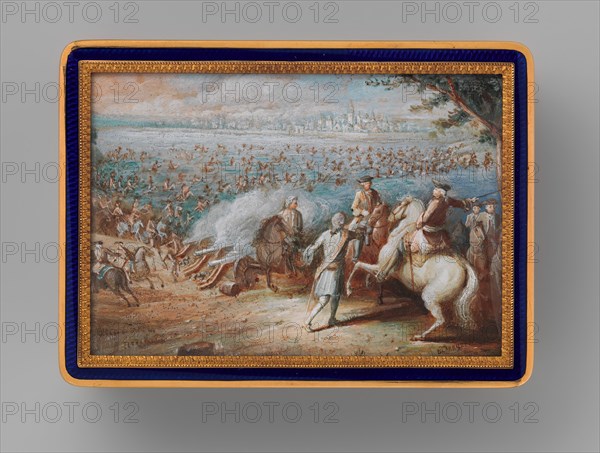 Snuffbox with four maritime scenes; Louis XIV crossing the Rhine in 1672, 1798-1838. Creator: Adrien Jean Maximilien Vachette.