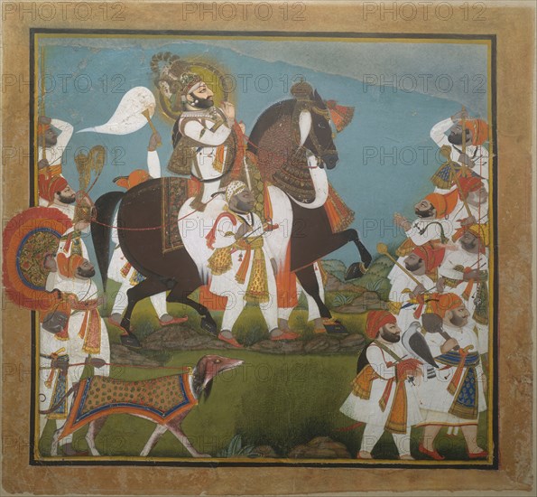 Maharana Bhim Singh and Retinue Embark on a Hunt, ca. 1805-10. Creator: Chokha.