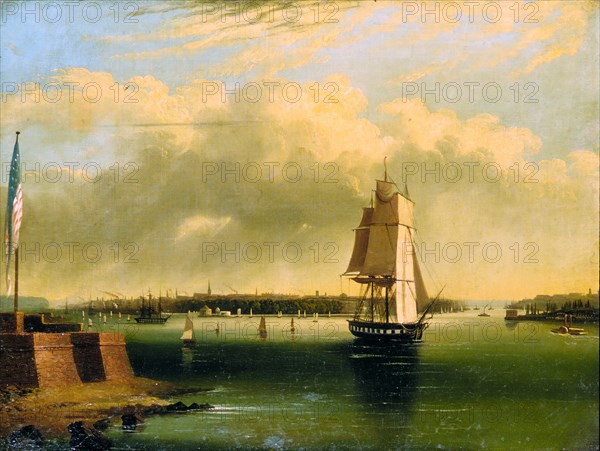 Bay and Harbor of New York from Bedlow's Island, 1850-60. Creator: Edmund Coates.