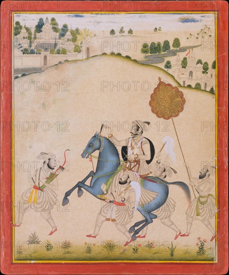 Maharana Amar Singh II Riding a Jodhpur Horse, ca. 1700-1710. Creator: Stipple Master.