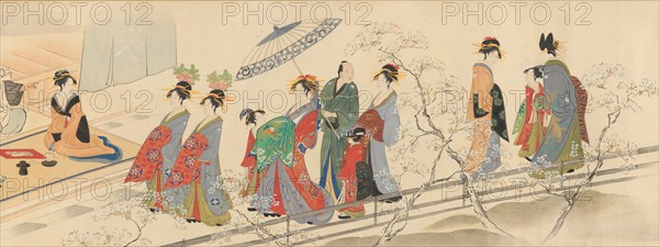 Three Gods of Good Fortune Visit the Yoshiwara..., early 19th century. Creator: Hosoda Eishi.