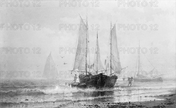 Seascape?Fishing Boats by the Shore, 1875. Creator: Henry Pember Smith.