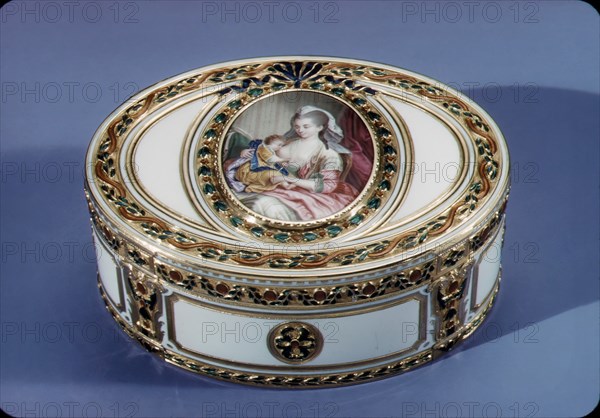 Snuffbox with miniature of a mother nursing a child, 1775-76. Creator: Joseph Etienne Blerzy.