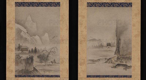 Two Views from the Eight Views of the Xiao and Xiang Rivers, early 16th century. Creator: Kantei.