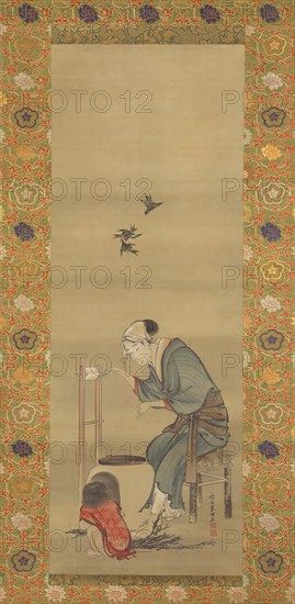 Woman Spinning Silk, dated 1790. Creator: Hokusai.