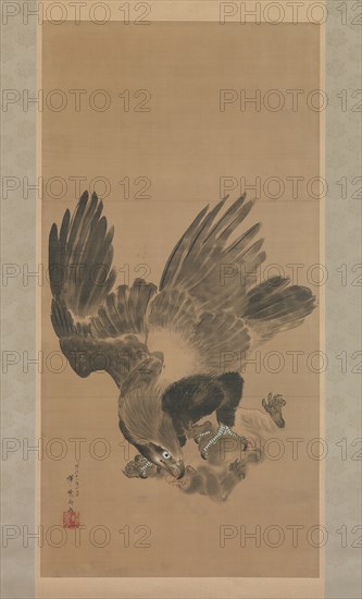 Eagle Attacking a Monkey, 1885. Creator: Kawanabe Kyosai.