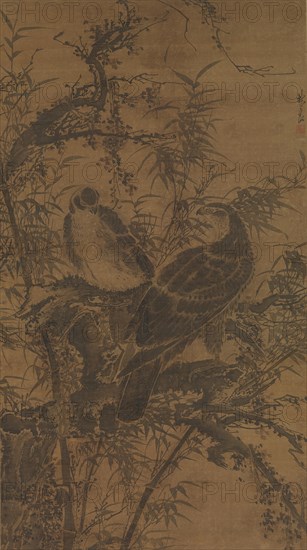 Two hawks in a thicket, mid- 15th century. Creator: Lin Liang.