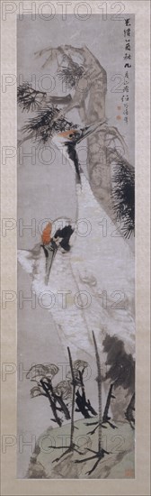 Cranes, Pine Tree, and Lichen, dated 1885. Creator: Ren Yi.