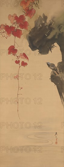 Leaves and Bird, 19th century. Creator: Shibata Zeshin.