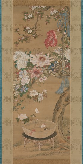 Flowers and Goldfish, 18th century. Creator: So Shizan.